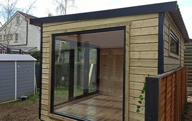 Garden office with large glazing